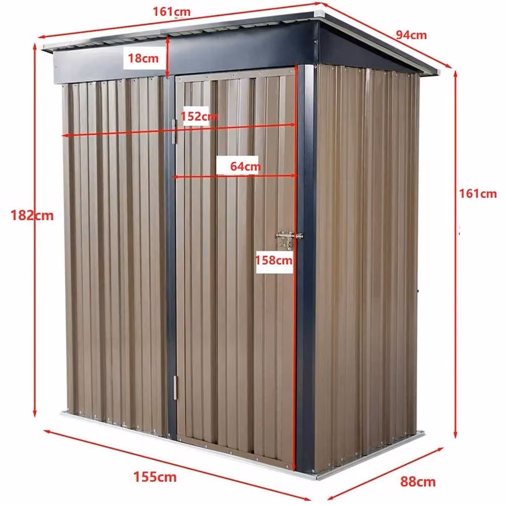 SPETLEK Brown Metal Pent Roof Outdoor Tool Storage Box with Double Doors, W/D/H: 182.0 x 161.0 x 88.0 cm – 2