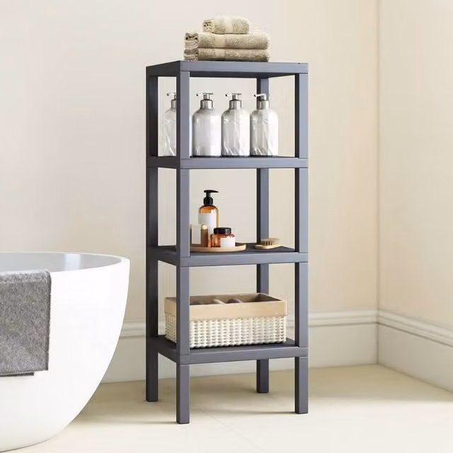 Costway 4-Tier Plastic Bathroom Storage and Display Rack in Grey – 1