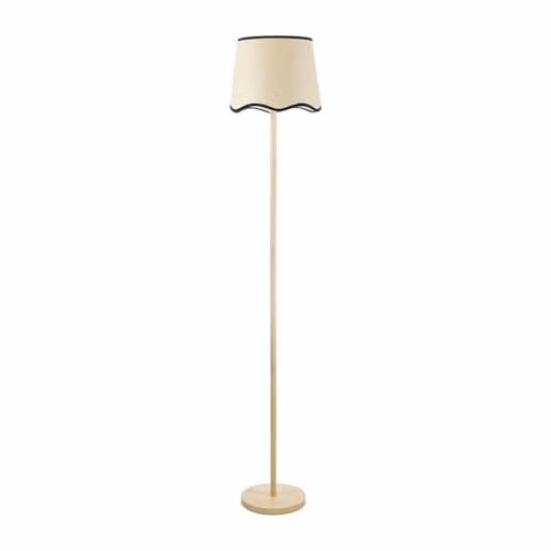 ValueLights Tripod Floor Lamp with Wood Finish and Black Trim Scallop Shade, Includes LED Bulb