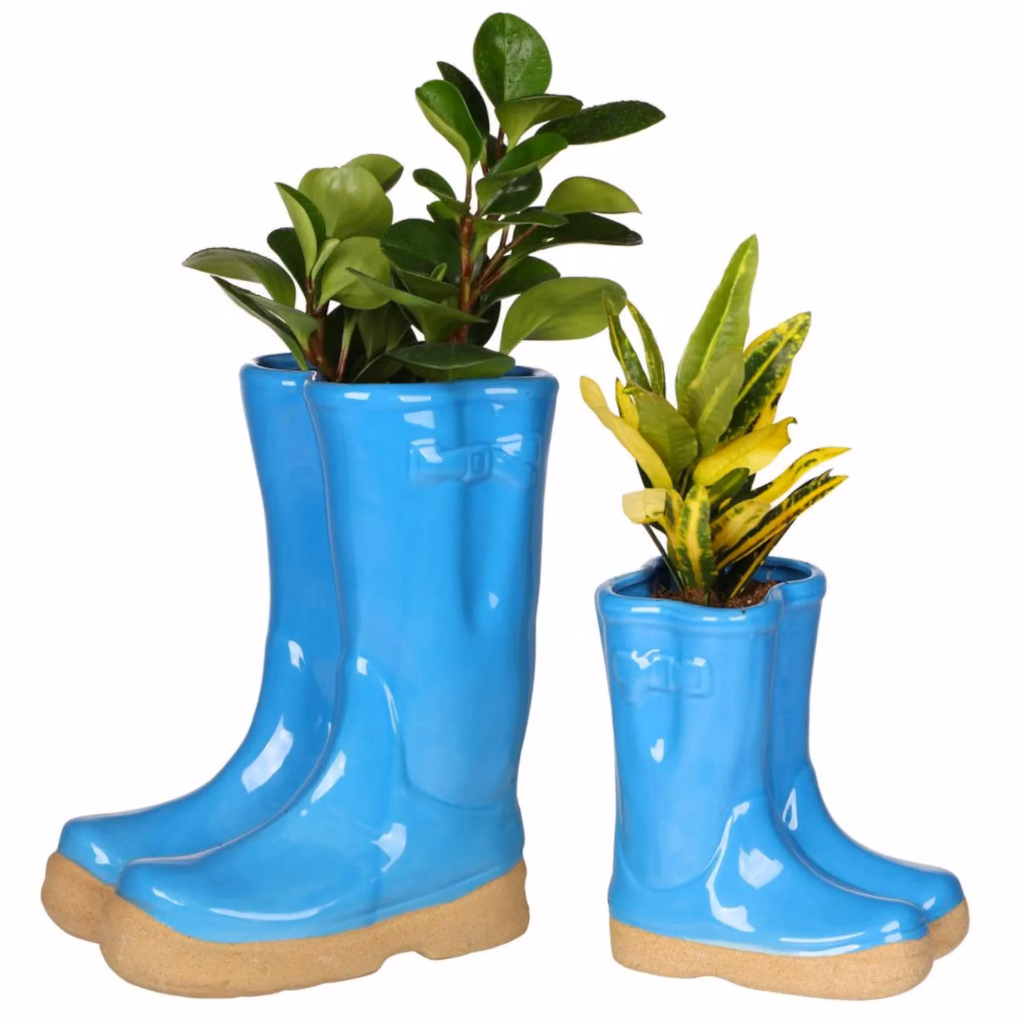 Dibor Set of 2 Little and Large Blue Ceramic Indoor and Outdoor Flower Pot Garden Planters – 2
