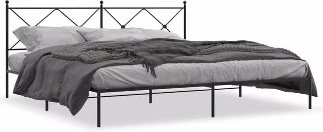 Berkfield Home Metal Bed Frame with Headboard, Black, 200 x 200 cm – 1