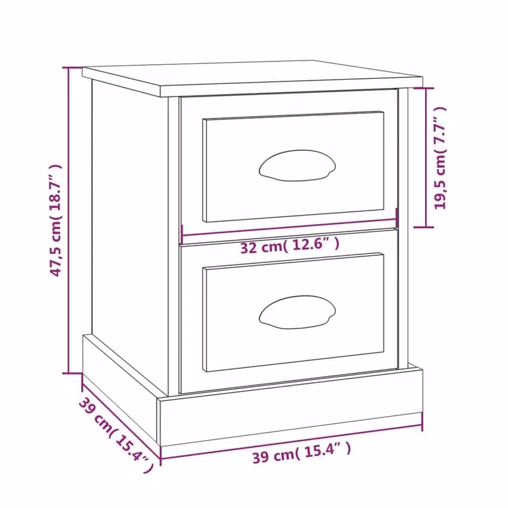 Berkfield Home Set of 2 Smoked Oak Bedside Cabinets in Brown, W/D/H: 39 x 39 x 47.5 cm – 7