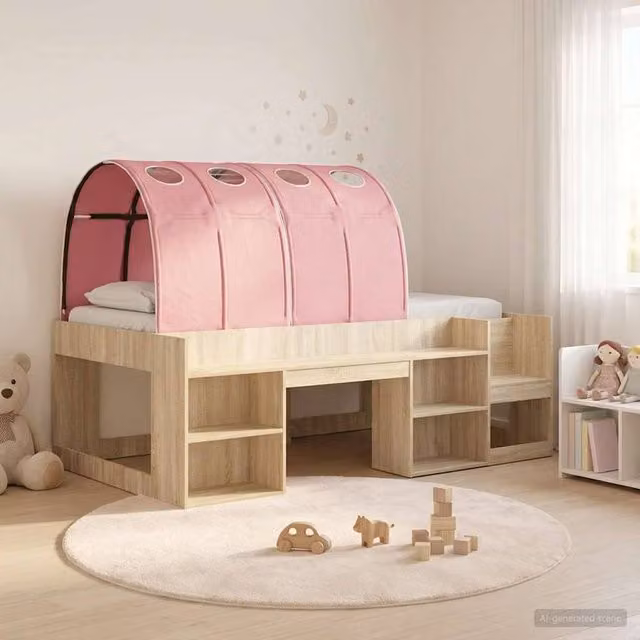 Berkfield Home Kids High Bed Frame with Storage and Stairs in Sonoma Oak and Pink