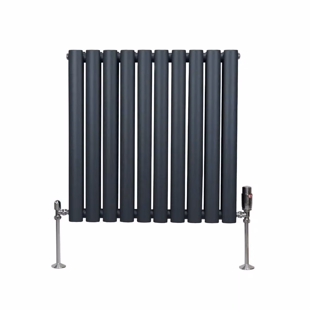 Monstershop Oval Column Radiator and Valves with Thermostat Head, Anthracite Grey, W/D/H: 60 x 60 x 60 cm – 2