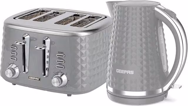 Geepas Grey Stainless Steel Kettle and 4 Slice Toaster Set – 1