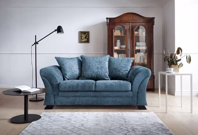 Abakus Direct Farrow 2 Seater Sofa in Blue Crushed Chenille – 1