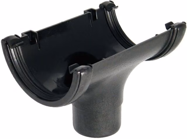 FloPlast Half Round Cast Iron Effect Running Outlet in Black for 112mm Gutter and 68mm Downpipe