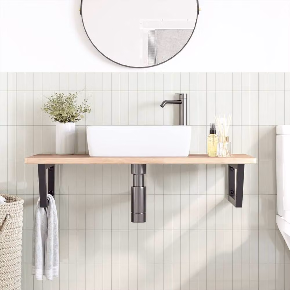 Berkfield Home Wall Mounted Basin Shelf in Light Brown Oak and Steel – 2
