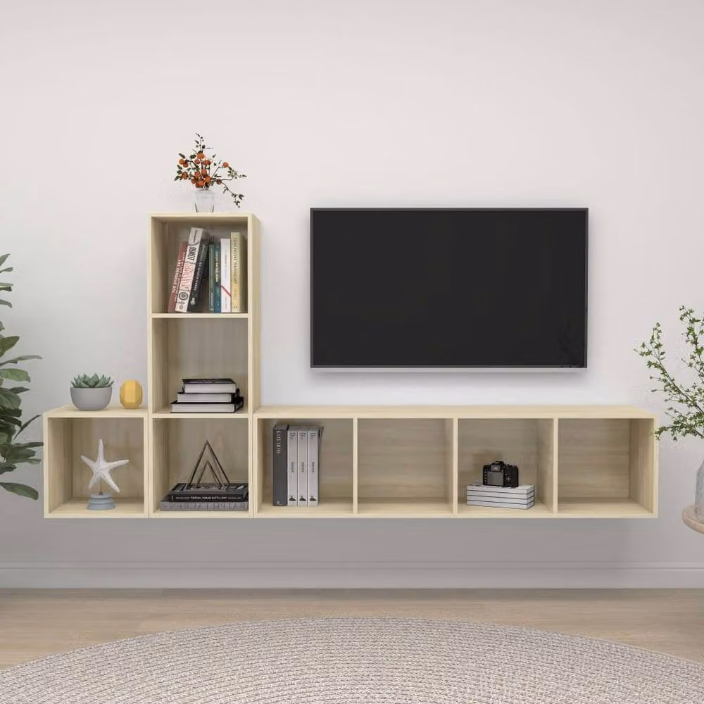 Berkfield Home Practical 3 Piece TV Cabinet Set in Sonoma Oak, Light Brown – 2