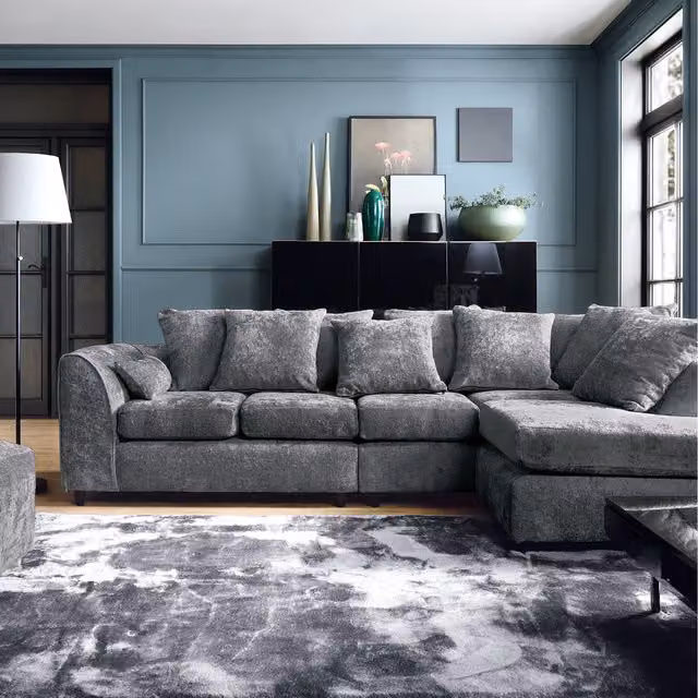 Abakus Direct Harriet Large Right Facing Corner Sofa in Dark Grey Crushed Chenille Fabric