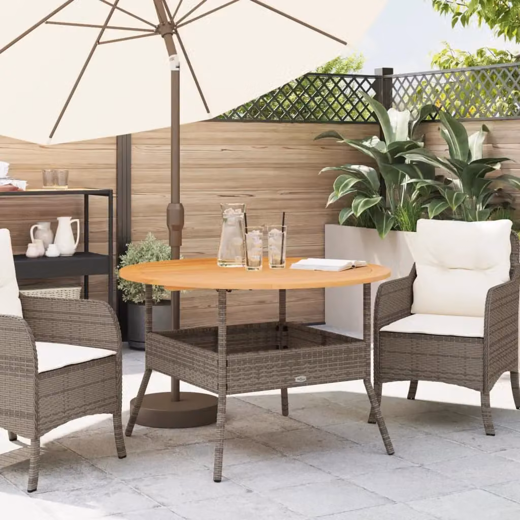 Berkfield Home Garden Table with Grey Poly Rattan and Acacia Wood Top, W: 110 cm, D: 71 cm – 3