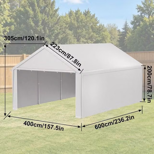 FLAVORA White Carport Canopy and Garden Storage Shed with Gable Roof and Window – 1