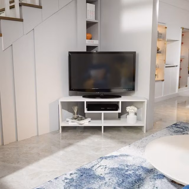 Decorotika Maldives Modern Corner TV Unit in White Matt MDF