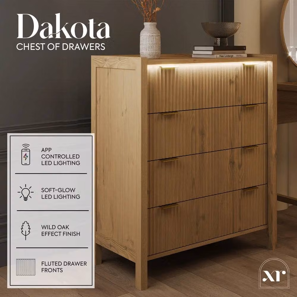 X Rocker XR Living Dakota Chest of Four Drawers with Integrated LED Lights in Wild Oak – 2