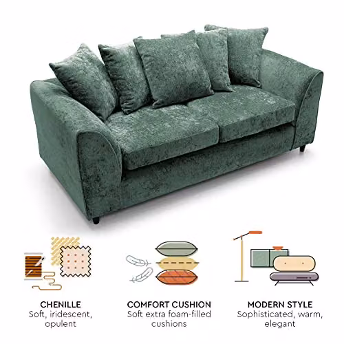 Abakus Direct Harriet 3 Seater Sofa in Rifle Green Crushed Chenille – 6