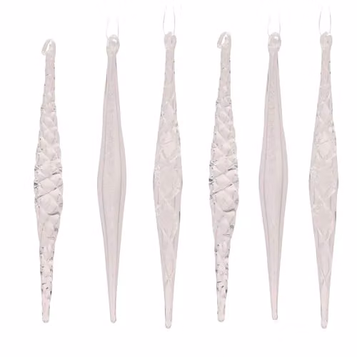 Widdop and Co Set of 6 Transparent Glass Icicle Hanging Christmas Tree Decorations