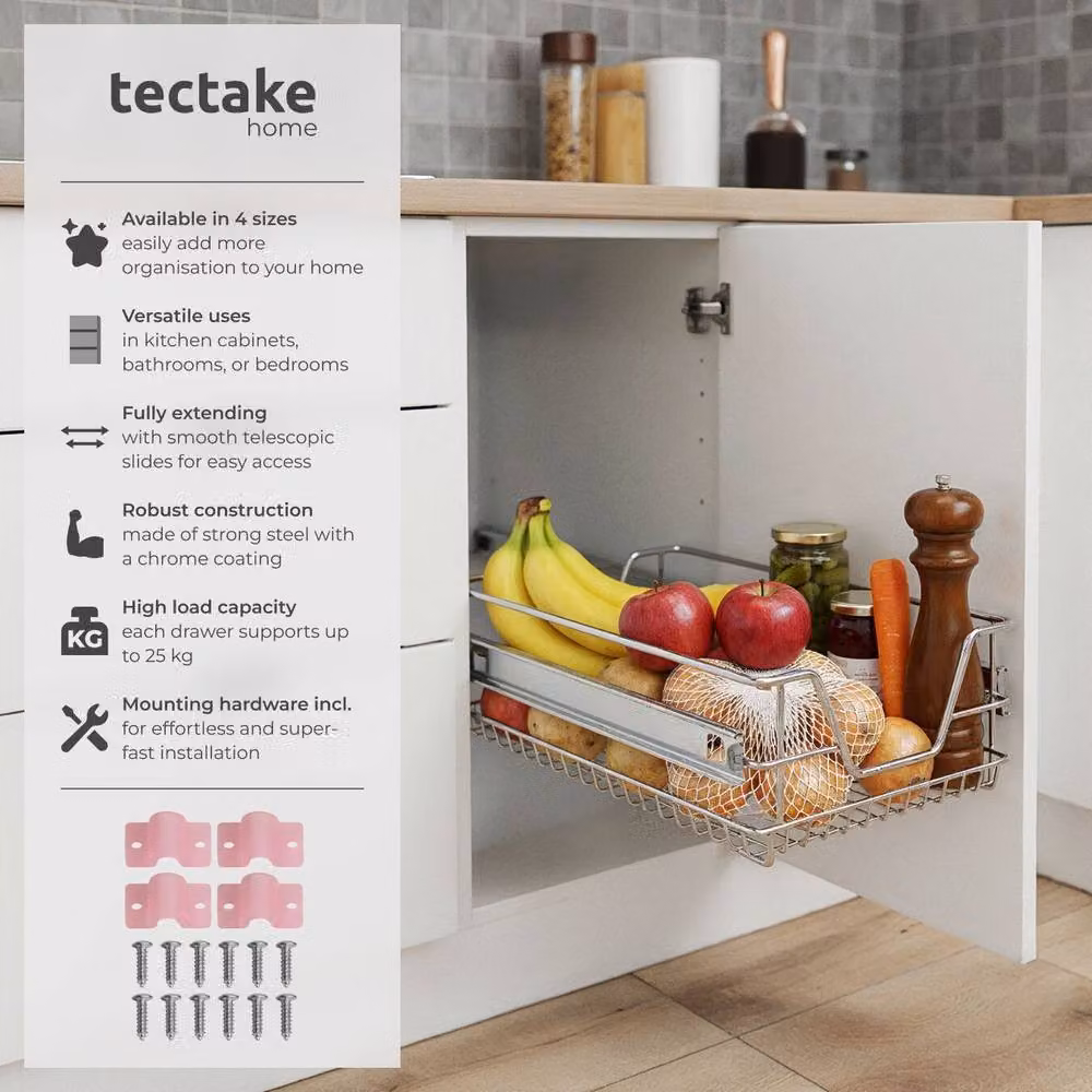 tectake Drawer with Telescopic Runners, Silver, 50 cm – 2