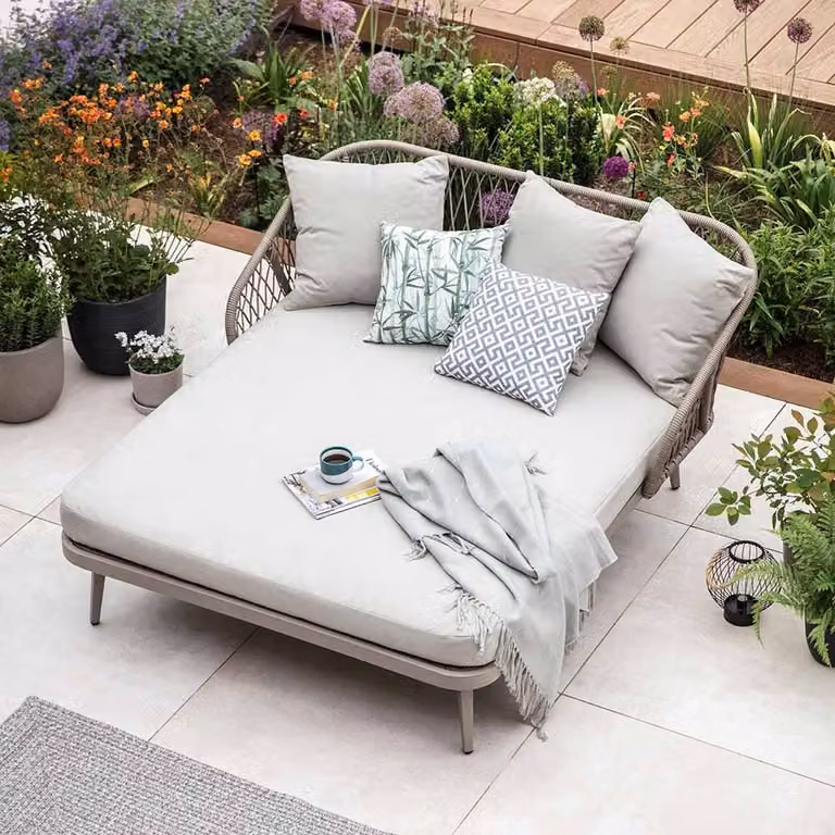 Leisure Grow Lauren Retro Daybed in Sand Beige Fabric and Metal