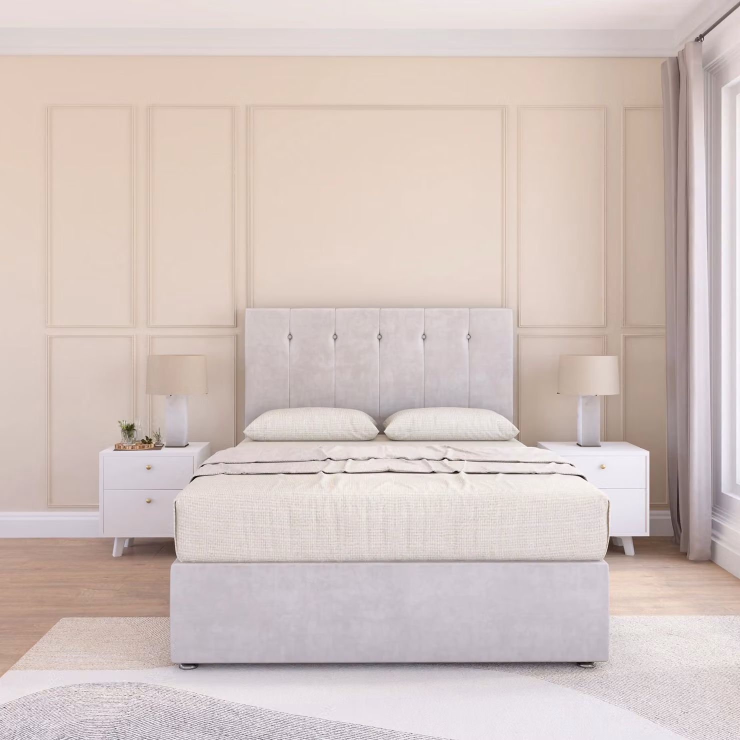 Sloomy Highbury Super King Divan Bed Base and 26 inch Struts Headboard in Silver Fabric