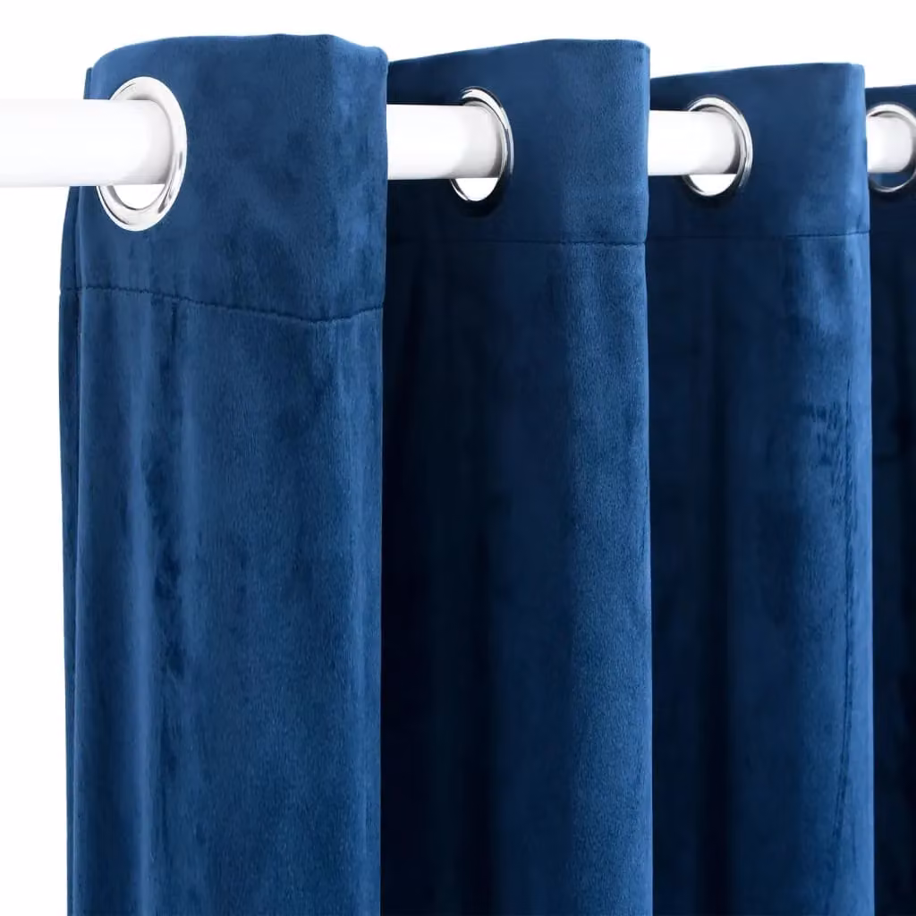 Berkfield Home Dark Blue Velvet Blackout Curtain with Eyelets W: 290 cm, H: 245 cm – 3