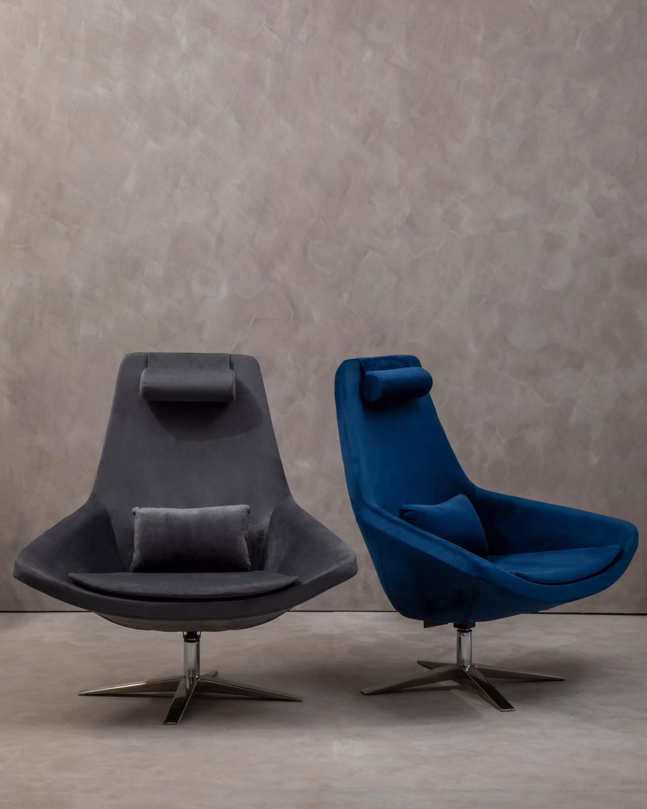 Fifty Five South Orsina Grey Velvet Swivel Lounge Chair with Armrests – 2