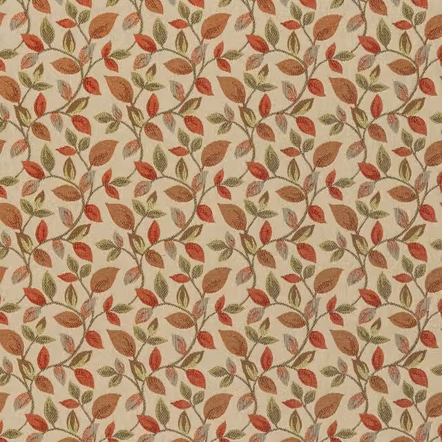 Terrys Floral Cotton and Viscose Nature Fabric in Orange and Beige