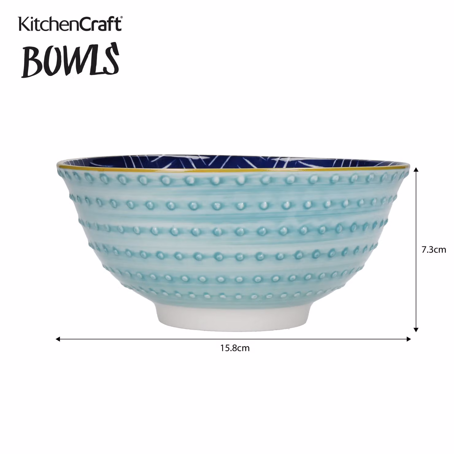 KitchenCraft 4-Piece Ceramic Floral Cereal and Dessert Bowl Set in Blue – 3