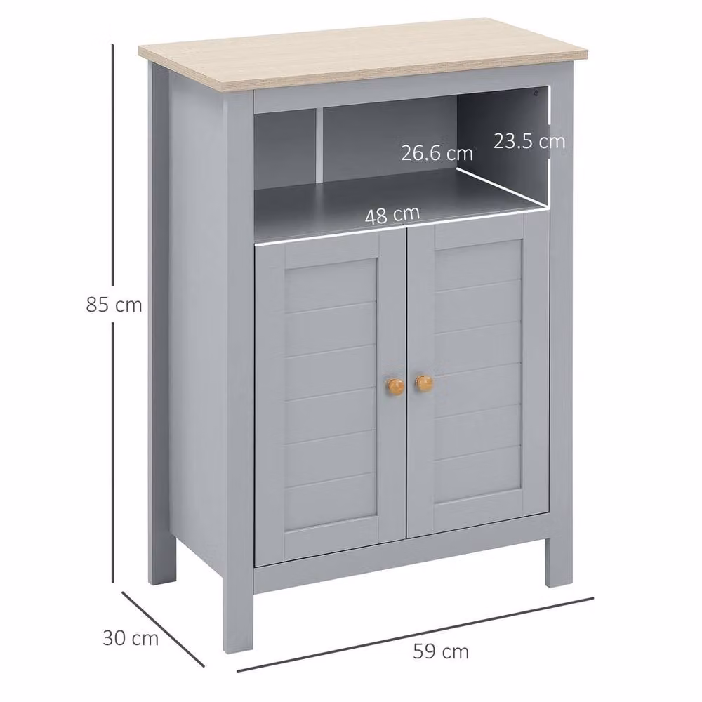 FORGEVIO Grey Retro Freestanding Bathroom Floor Cabinet with Hinged Doors and Internal Shelves – 2