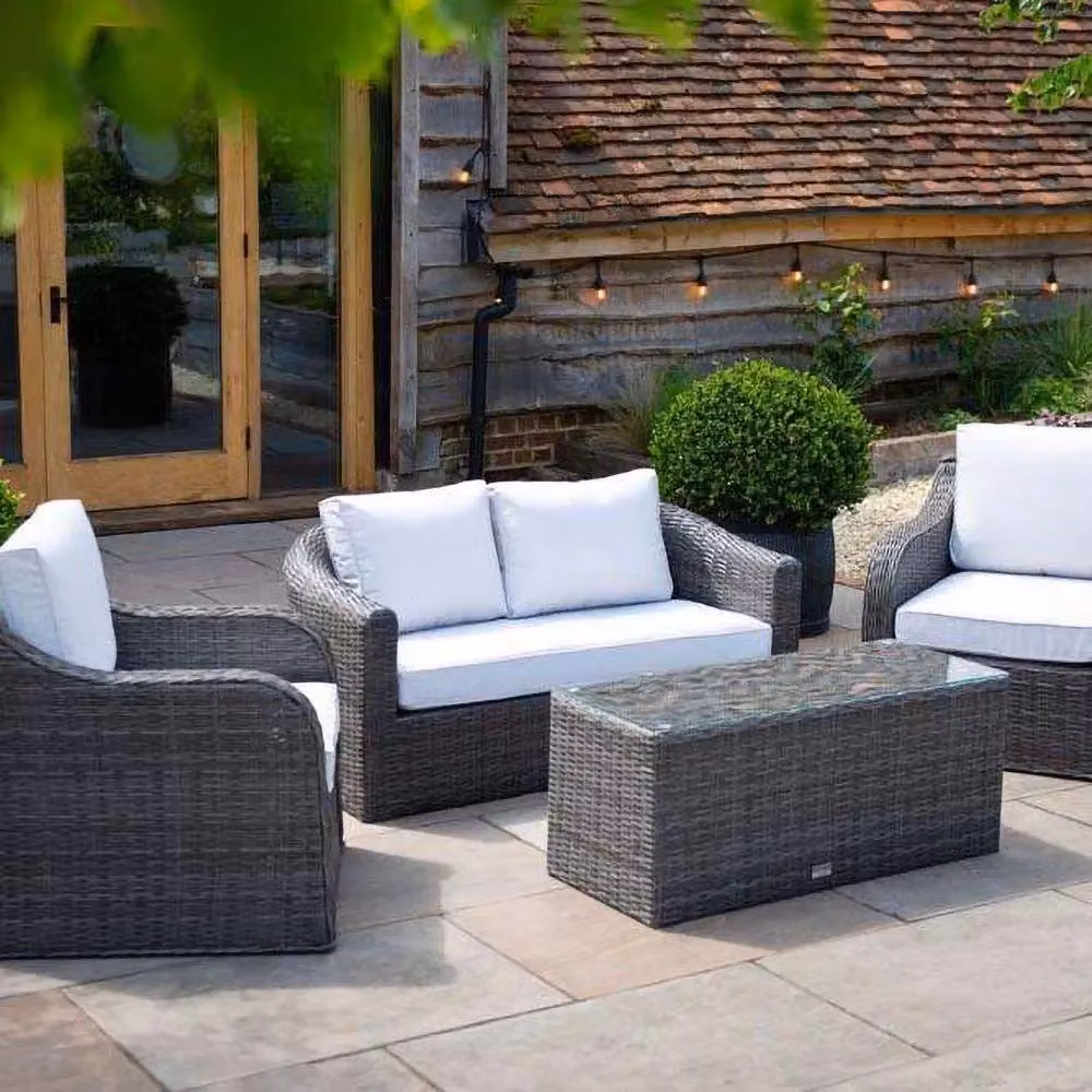 Primrose Living Classic Rattan 4 Seater Garden Furniture Sofa Set with Coffee Table in Stone Grey – 3