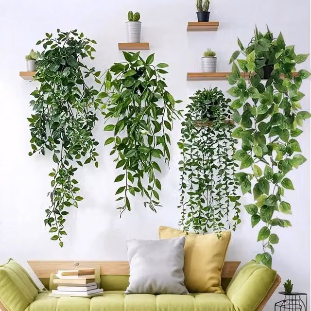 EONLION 4-Piece Set of Green Artificial Hanging Plants, 100 cm – 1