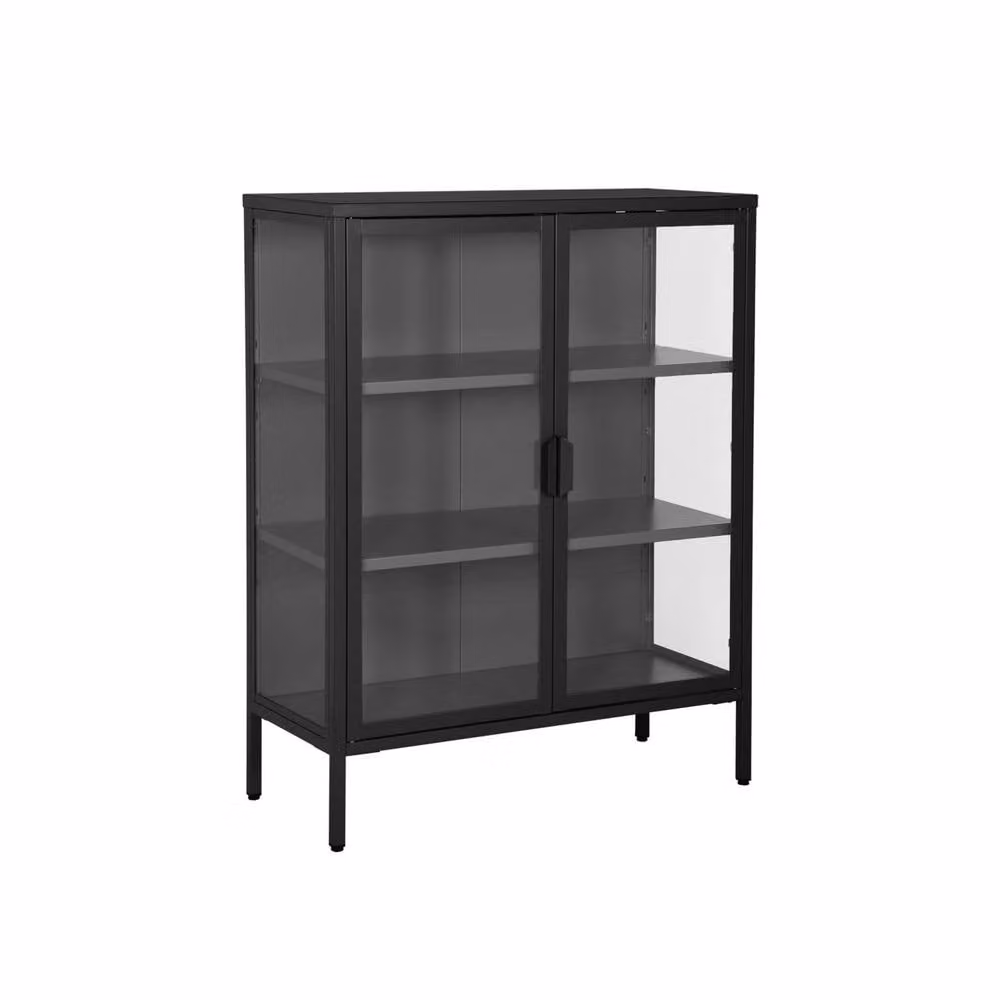 sweeek Industrial Steel and Tempered Glass Display Cabinet with 2 Doors in Black – 2