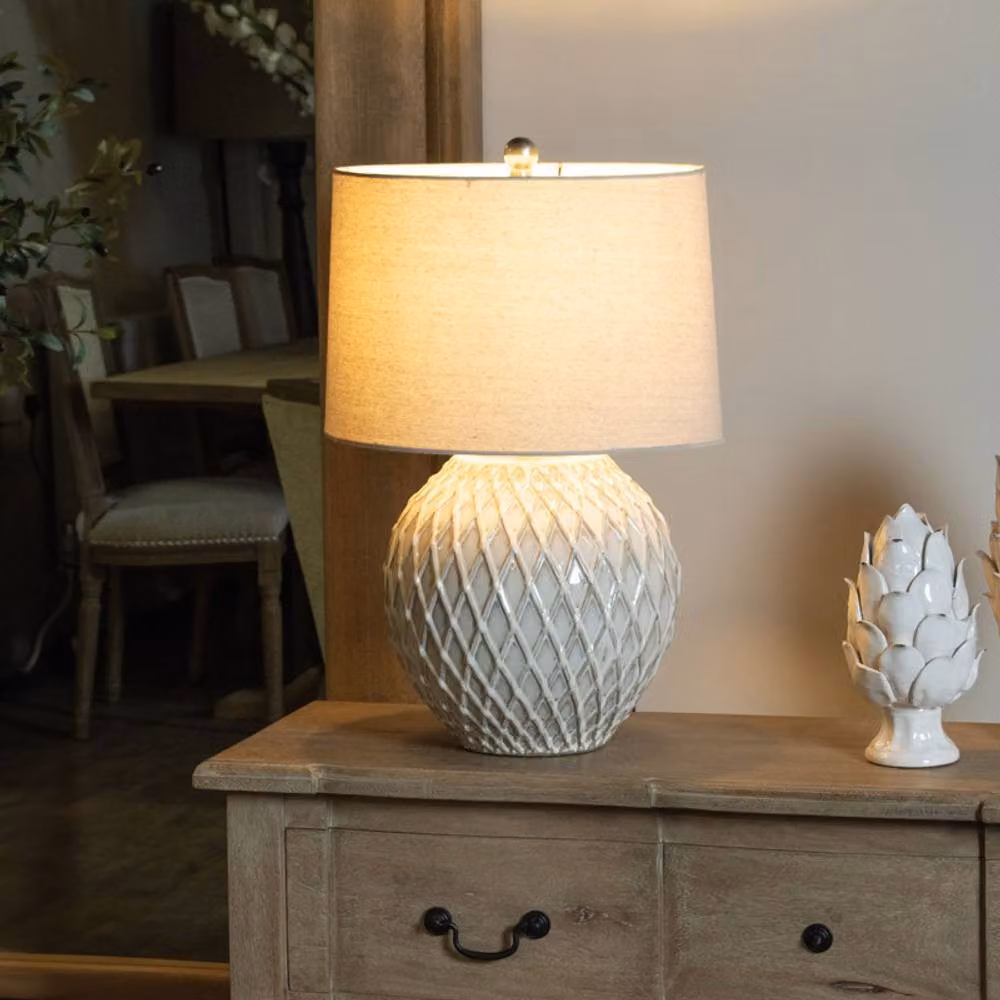 Lemon Pavilion Furniture and Decor Ceramic Table Lamp with Fabric Shade in Beige, W38 x D38 x H58 cm – 2