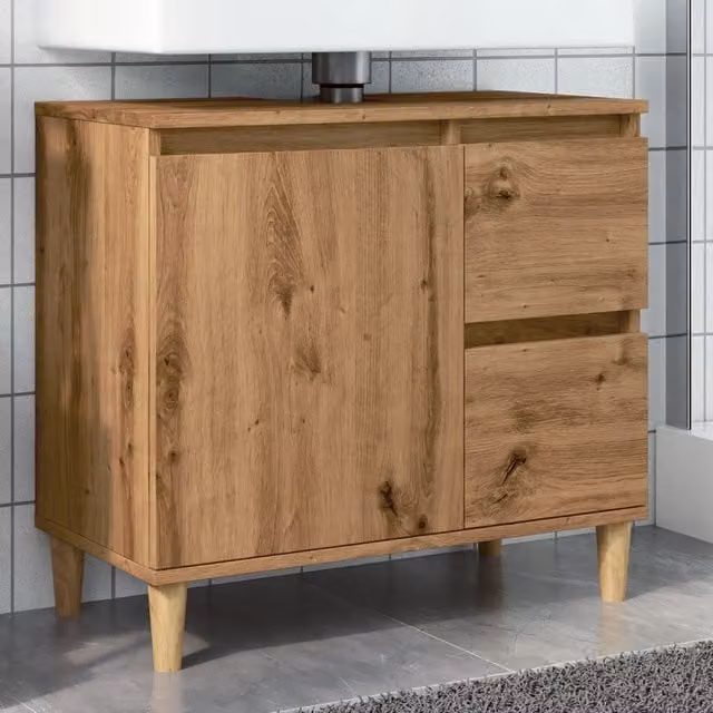 Berkfield Home Artisan Oak Sink Cabinet in Brown, W/D/H: 65 x 33 x 60 cm – 1