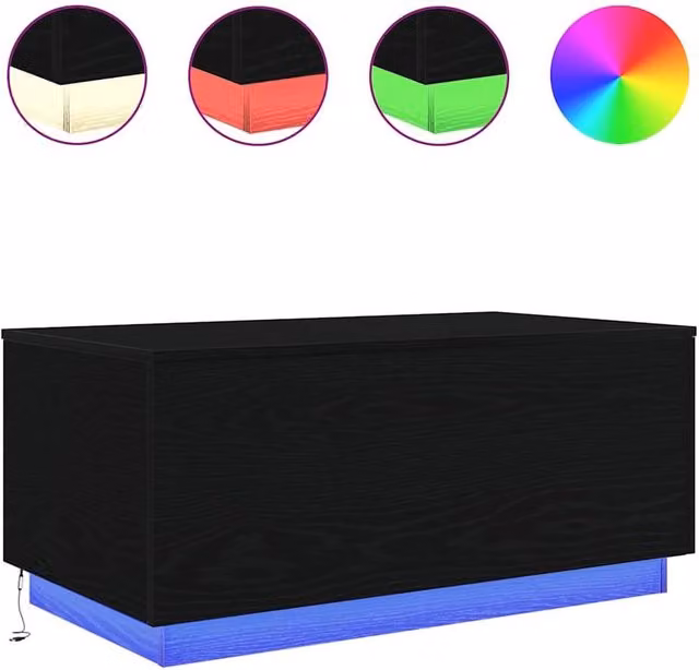 Berkfield Home Modern Rectangular Coffee Table with LED Lights in Black Oak, W: 90 cm, D: 50 cm, H: 40 cm – 1