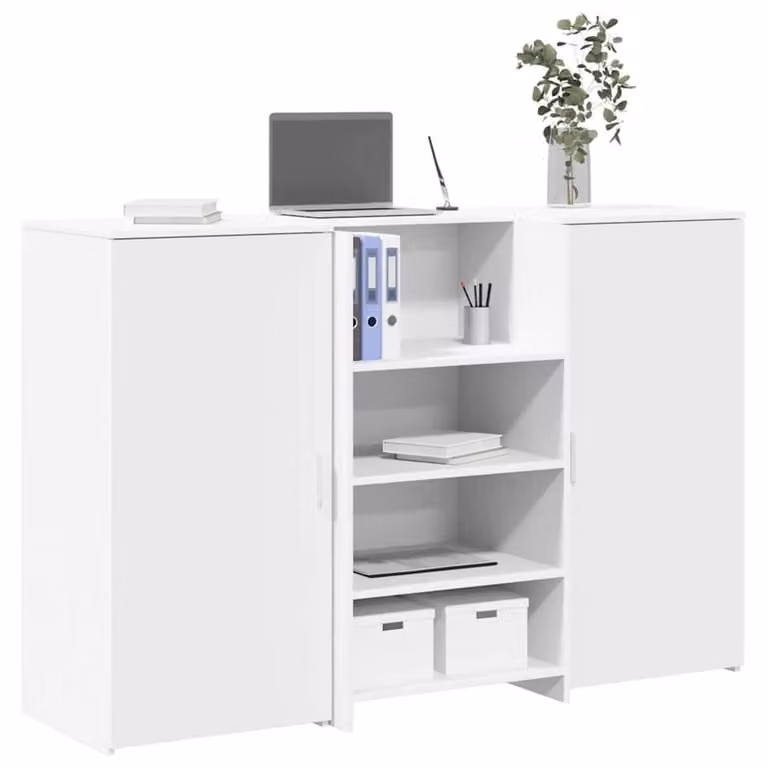 Berkfield Home White Reception Desk in Engineered Wood W/D/H: 155 x 50 x 103.5 cm