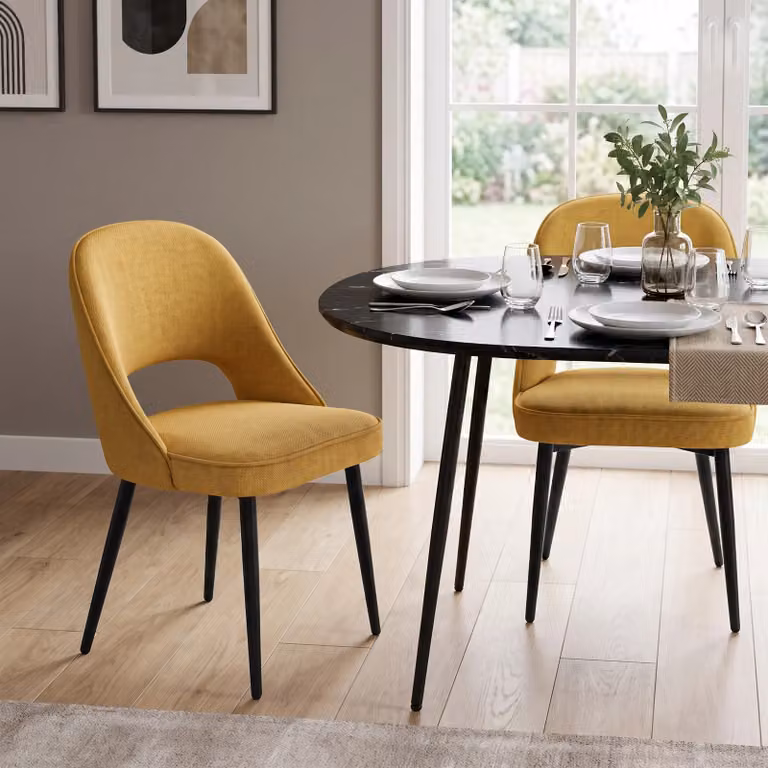 DHS Modern Velvet Dining Chairs Set of 2 in Mustard Yellow