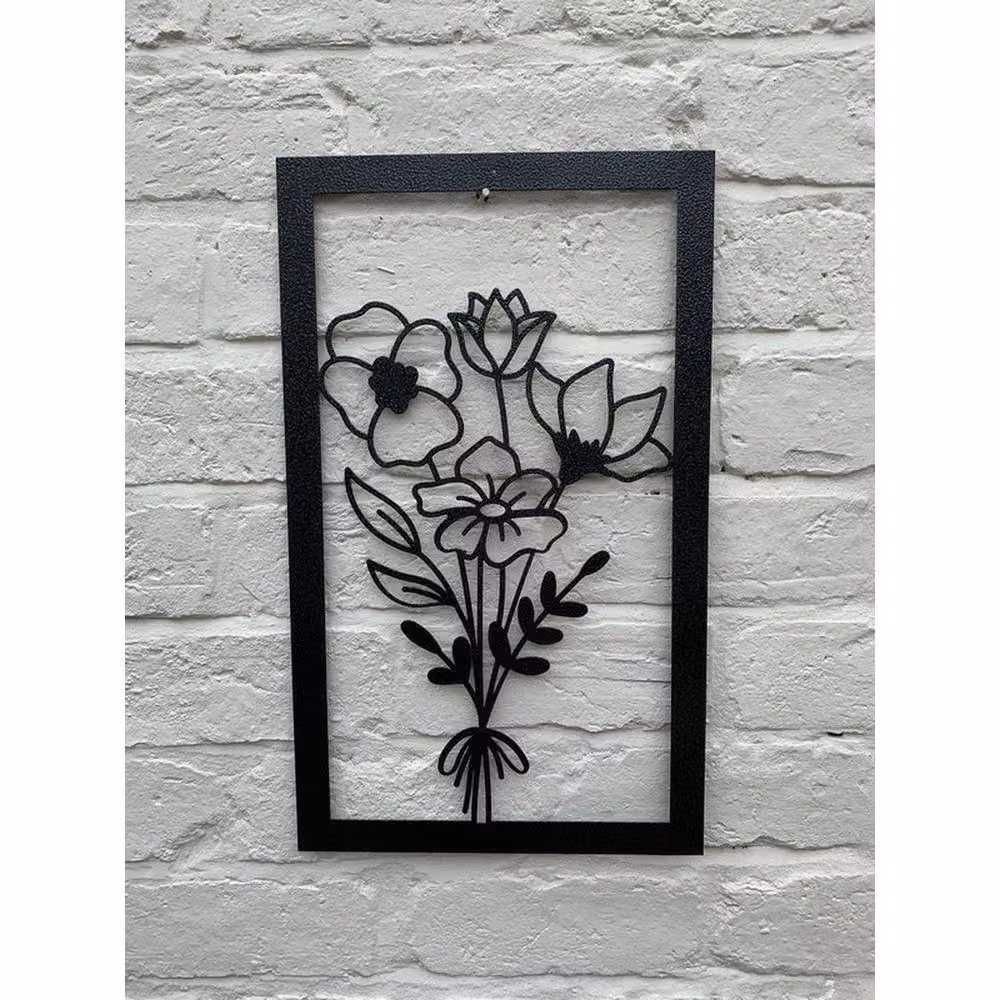 Poppyforge Floral Bouquet Metal Wall Art in Black, W: 30 cm, H: 50 cm – 2