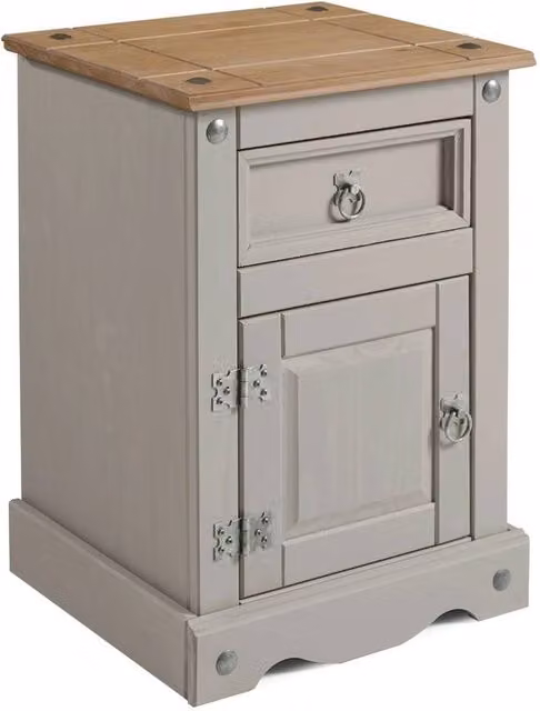 NESTLUNE Grey Rustic Pine Bedside Cabinet with 1 Door, W/D/H: 100 x 15 x 15 cm