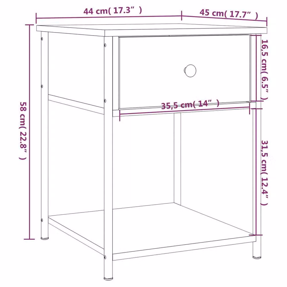 Berkfield Home Brown Oak Bedside Table W: 44 cm, D: 45 cm, H: 58 cm – 6