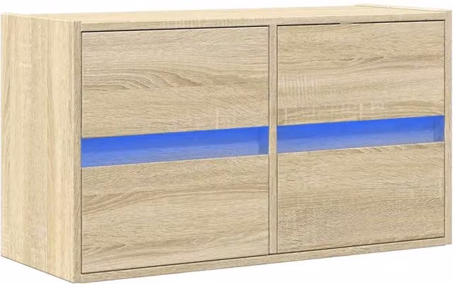 Berkfield Home TV Wall Cabinet with LED Lights in Sonoma Oak and Light Tan, W/D/H: 80 x 31 x 45 cm