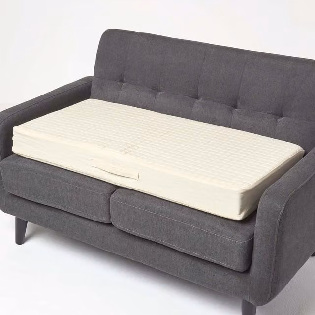Homescapes Cotton Orthopaedic Foam Booster Cushion with Removable Cover, Beige/Yellow, 100 cm