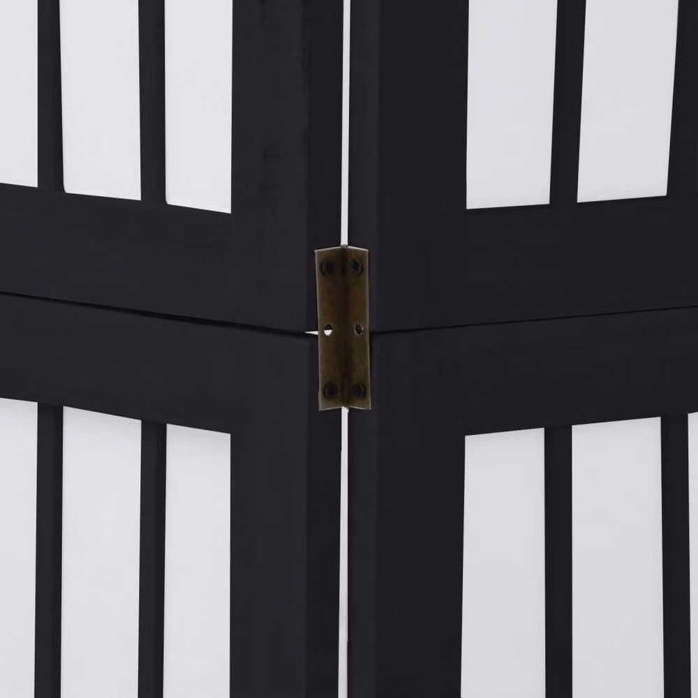 Berkfield Home 6-Panel Room Divider in Black Matt Solid Paulownia Wood, H 215 x W 200 x D 1.6 cm – 5