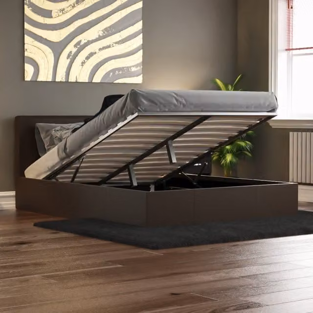 Vida Designs Lisbon Modern Faux Leather Ottoman Bed in Brown, W/D/H: 180 x 200 cm