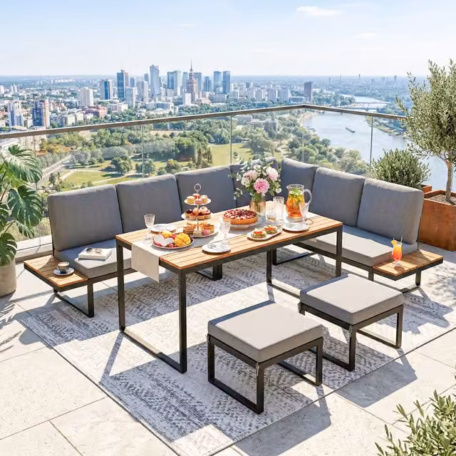 Outsunny Modular Patio Furniture Set in Grey Metal
