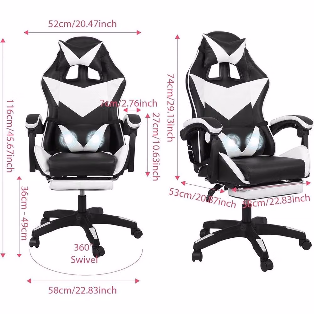 NESTLUNE Black Leather Gaming Chair with Headrest and 360 Degree Swivel – 2