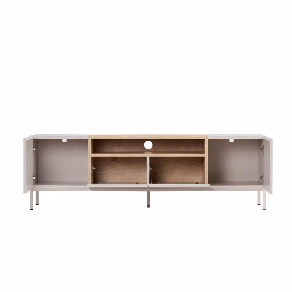 Calicosy Oliver TV Stand in Beige with 4 Doors and 1 Niche, W: 160 cm, D: 35 cm, H: 50 cm – 2
