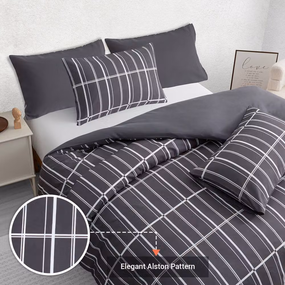 Lazzaro Home Alston Reversible Microfibre Duvet Cover Set in Grey, Super King – 2