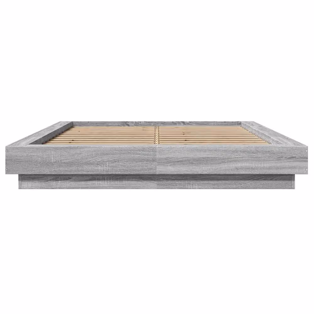 Berkfield Home Modern Bed Frame with LED Under-Bed Lighting and USB Charging Port, Grey, W: 140 cm, D: 200 cm – 4