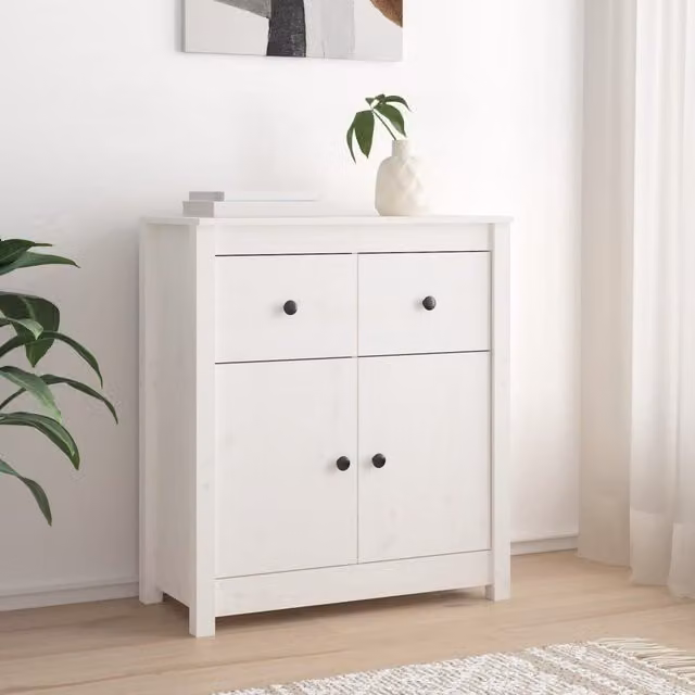 Berkfield Home White Rustic Solid Wood Pine Sideboard W/D/H: 70 x 35 x 80 cm