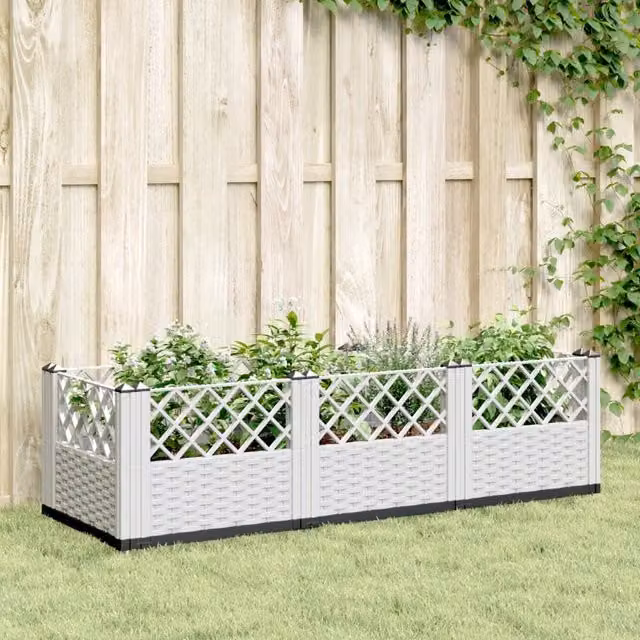 Berkfield White Plastic Garden Planter with Pegs W/D/H: 123.5 x 43.5 x 43.5 cm – 1